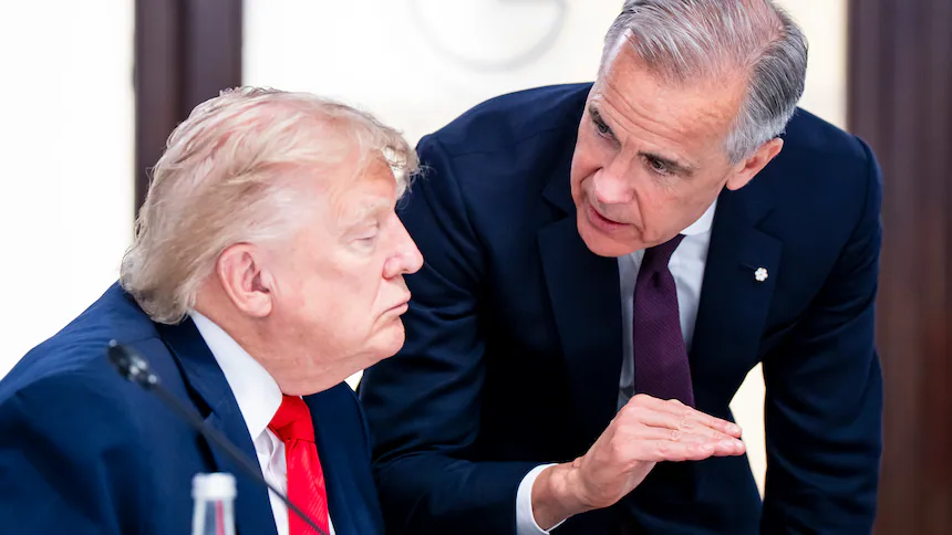 Hot mic moment at G7 catches Carney, Trump talking about Chinese EVs
